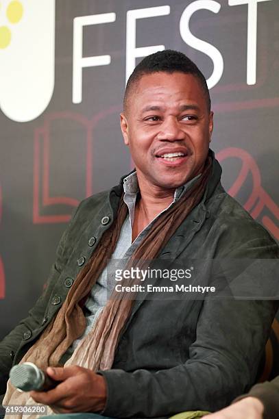 Actor Cuba Gooding Jr. Speaks onstage during the "Ryan Murphy and Friends" panel at Entertainment Weekly's PopFest at The Reef on October 30, 2016 in...