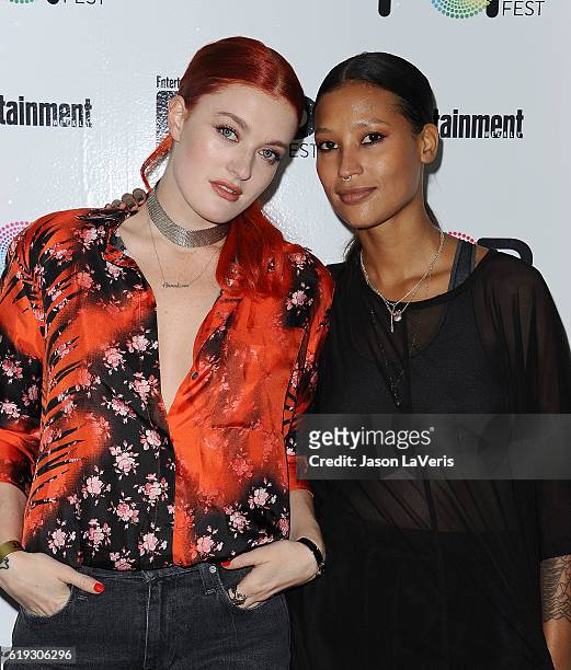 Caroline Hjelt and Aino Jawo of Icona Pop attends Entertainment Weekly's Popfest at The Reef on October 30, 2016 in Los Angeles, California.