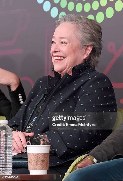 Actress Kathy Bates speaks onstage during the "Ryan Murphy and Friends" panel at Entertainment Weekly's PopFest at The Reef on October 30, 2016 in...