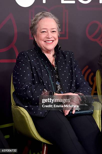 Actress Kathy Bates speaks onstage during the "Ryan Murphy and Friends" panel at Entertainment Weekly's PopFest at The Reef on October 30, 2016 in...