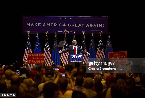 Donald Trump, 2016 Republican presidential nominee, speaks during a campaign rally at the Venetian Hotel and Casino in Las Vegas, Nevada, U.S., on...