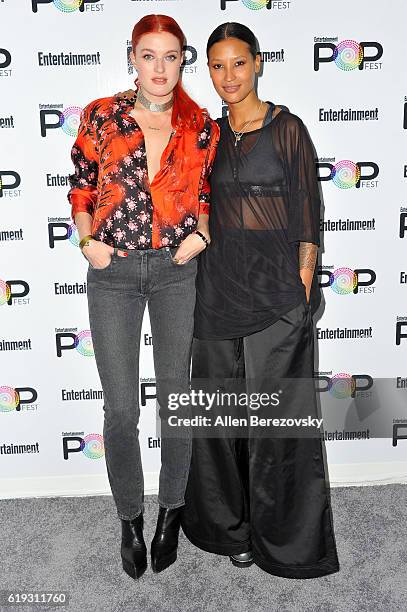 Recording artists Caroline Hjel and Aino Jawo of Icona Pop attend Entertainment Weekly's Popfest at The Reef on October 30, 2016 in Los Angeles,...