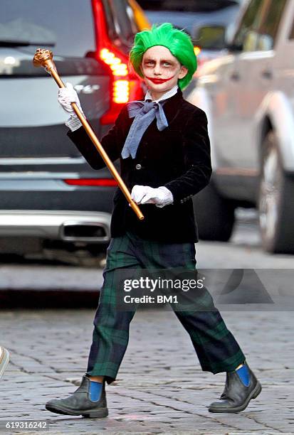 Ignatius Upton is seen with his mother Cate Blanchett trick or treating on October 30, 2016 in New York City.