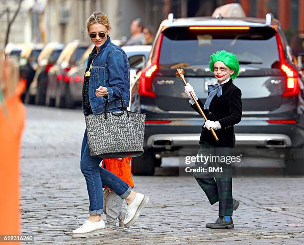 Ignatius Upton is seen with his mother Cate Blanchett trick or treating on October 30, 2016 in New York City.