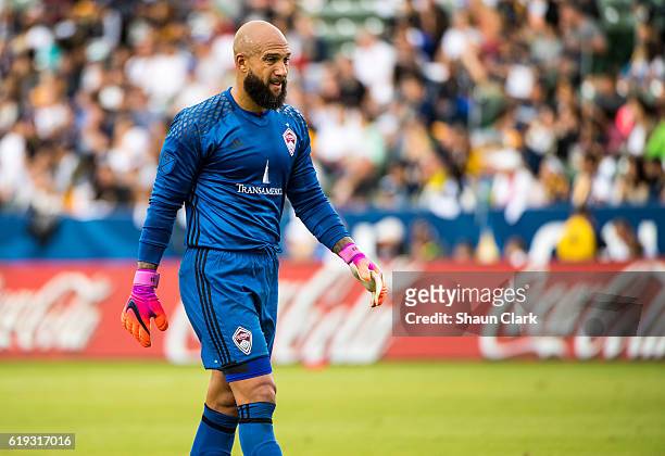 Tim Howard of Colorado Rapids during Los Angeles Galaxy's MLS Playoff Semifinal match against Colorado Rapids at the StubHub Center on October 30,...