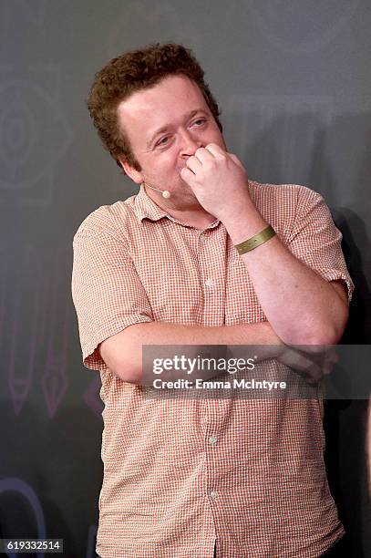 Actor Neil Casey speaks onstage during the "Comedy Improv All-Stars Showcase" panel at Entertainment Weekly's PopFest at The Reef on October 30, 2016...