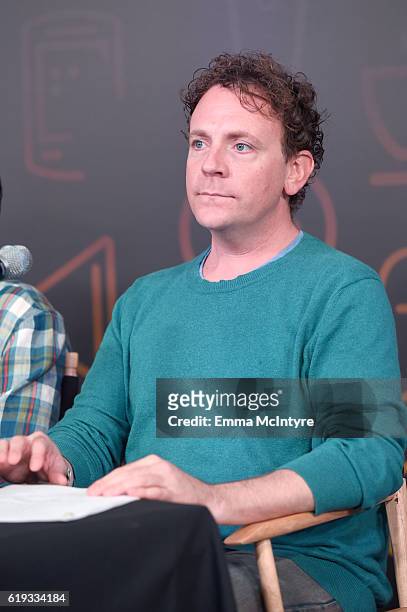 Actor Drew Droege speaks onstage during the "Bob's Burgers Live" panel at Entertainment Weekly's PopFest at The Reef on October 30, 2016 in Los...