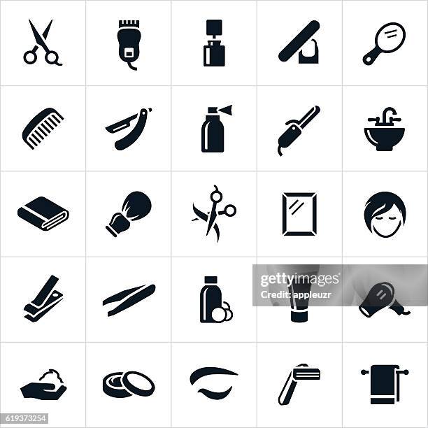 stockillustraties, clipart, cartoons en iconen met hairdressing icons - beauty spa