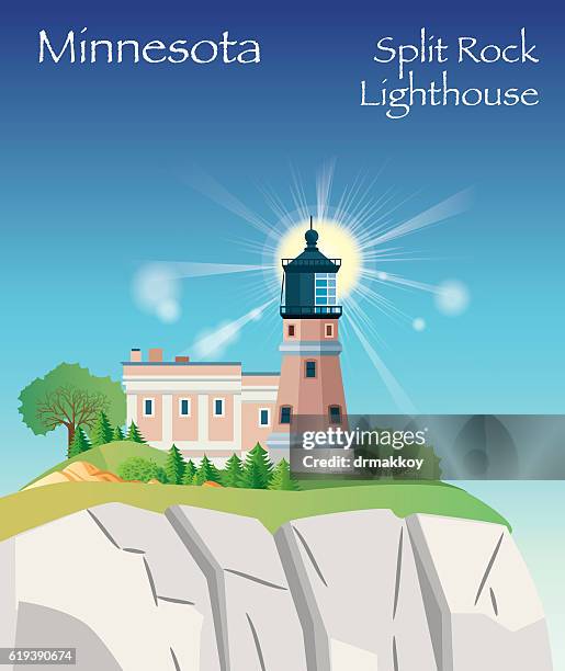 split rock lighthouse - stone house stock illustrations