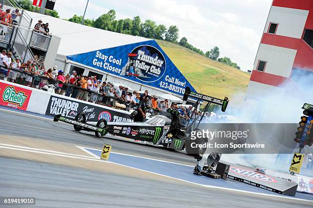 June 2016 | Brittany Force John Force Racing NHRA Top Fuel Dragster at the Thunder Valley Nationals at Bristol Motor Speedway in Bristol, Tennessee.