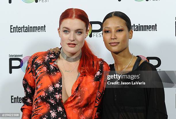 Caroline Hjelt and Aino Jawo of Icona Pop attends Entertainment Weekly's Popfest at The Reef on October 30, 2016 in Los Angeles, California.