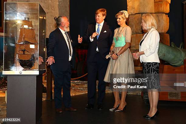King Willem-Alexander and Queen Maxima of the Netherlands visit the Batavia Gallery with Museum director Diana Jones and Curator Michael McCarthy at...