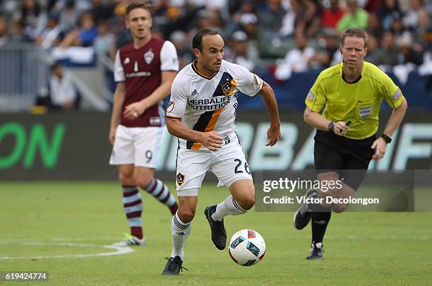 Landon Donovan of Los Angeles Galaxy starts the attack from midfield during leg one of the Audi 2016 MLS Cup Playoff Western Conference Semfinal...