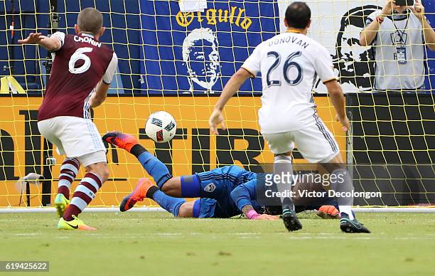Goalkeeper Tim Howard of Colorado Rapids keeps his eye on the ball after making a save during the first half of leg one of the Audi 2016 MLS Cup...