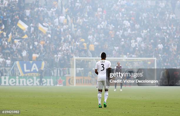 Ashley Cole of Los Angeles Galaxy stands in his defensive position prior to leg one of the Audi 2016 MLS Cup Playoff Western Conference Semfinal...