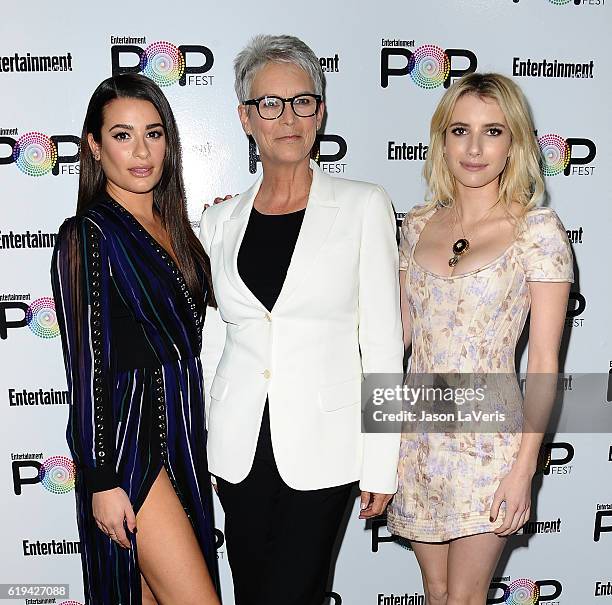 Actresses Lea Michele, Jamie Lee Curtis and Emma Roberts attend Entertainment Weekly's Popfest at The Reef on October 30, 2016 in Los Angeles,...