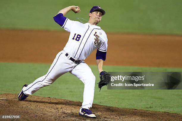 June 11, 2016 - LSU pitcher Austin Bain during the NCAA DIV I Championship, Baton Rouge Super Regional game between Coastal Carolina and LSU at Alex...