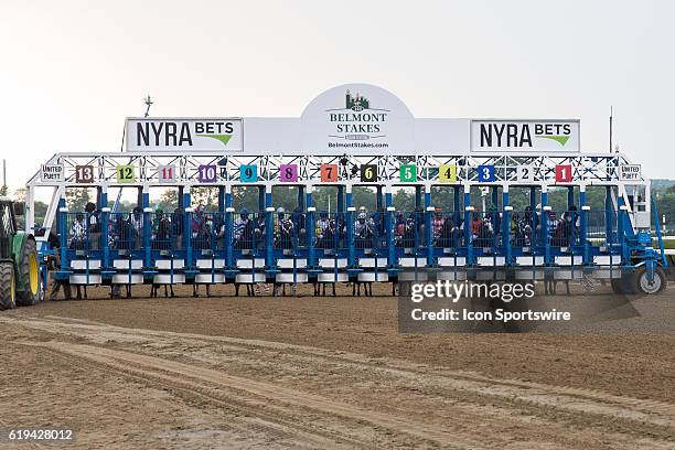 The field loads into the starting gate for 148th running of the Belmont Stakes in Hempstead, NY.