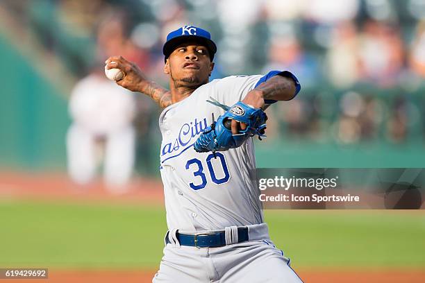 Kansas City Royals Starting pitcher Yordano Ventura [8772] delivers a pitch to the plate during the first inning of the Major League Baseball game...