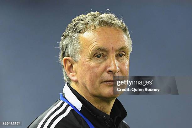 Ernie Merrick the coach of the Phoenix looks on during the round four A-League match between the Melbourne Victory and Wellington Phoenix at Etihad...