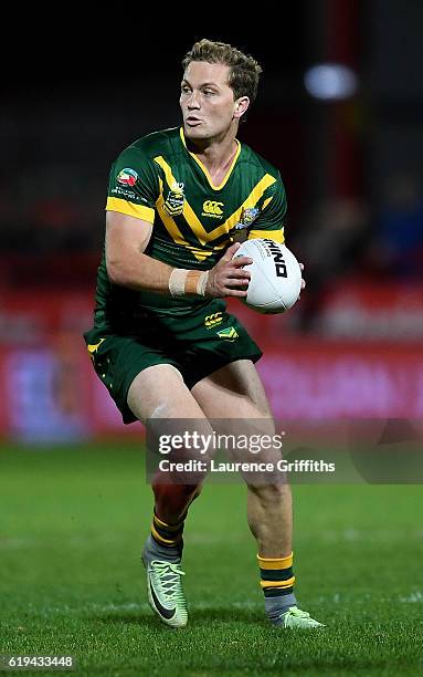 Matt Moylan of Australia in action during the Four Nations match between the Australian Kangaroos and Scotland at KCOM Lightstream Stadium on October...