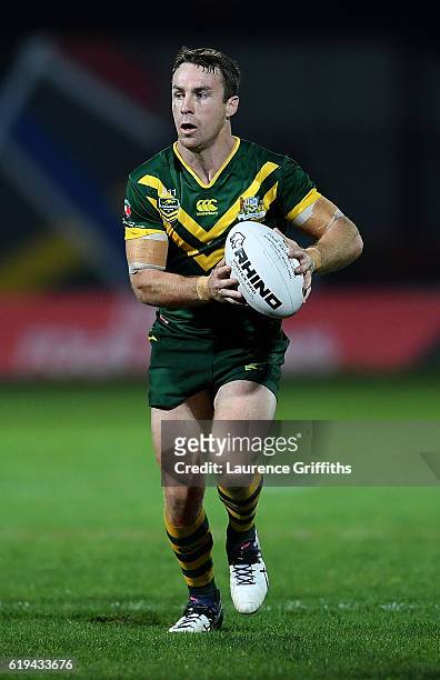 James Maloney of Australia in action during the Four Nations match between the Australian Kangaroos and Scotland at KCOM Lightstream Stadium on...