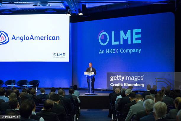 Mark Cutifani, chief executive officer of Anglo American Plc, delivers a keynote speech at the LME Week Metals Seminar organized by London Metal...