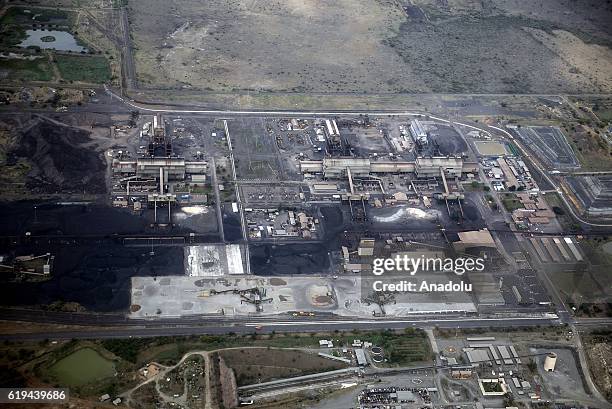 An aerial view shows mines in the Platinum Province of North West, South Africa on October 31, 2016. Known as the Platinum Province, it is...