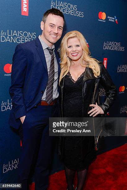 Brian Gallagher and Megan Hilty attend "Les Liaisons Dangereuses" Opening Night - Arrivals & Curtain Call at Booth Theatre on October 30, 2016 in New...