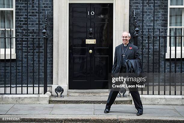 Justin Welby, Archbishop of Canterbury, poses for photographers as he arrives at 10 Downing Street on October 31, 2016 in London, England. The...