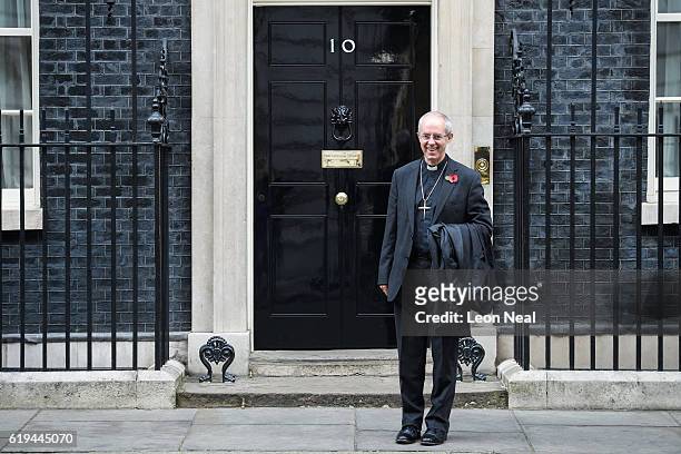 Justin Welby, Archbishop of Canterbury, poses for photographers as he arrives at 10 Downing Street on October 31, 2016 in London, England. The...