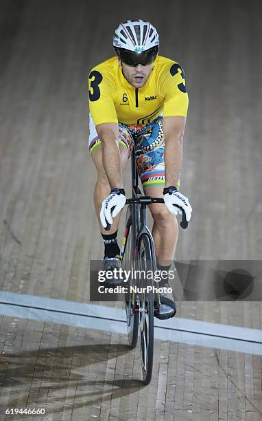 Maximillian Levy compete in the 200m Flying TT during day six of the Six Day London Cycling Event at the Velodrome, Lee Valley Velopark, Queen...