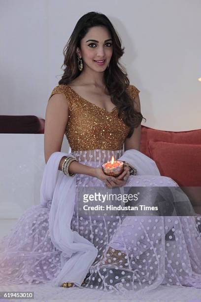 Bollywood actress Kiara Advani posing for a profile shoot on the occasion of Diwali festival at Hotel Taj Vivanta, Dwarka on October 25, 2016 in New...