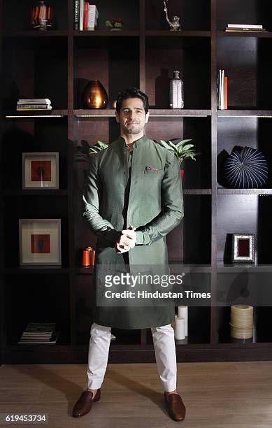 Bollywood actor Sidharth Malhotra posing for a profile shoot on the occasion of Diwali festival at Hotel Hyatt Regency on October 27, 2016 in New...