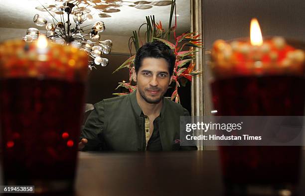 Bollywood actor Sidharth Malhotra posing for a profile shoot on the occasion of Diwali festival at Hotel Hyatt Regency on October 27, 2016 in New...