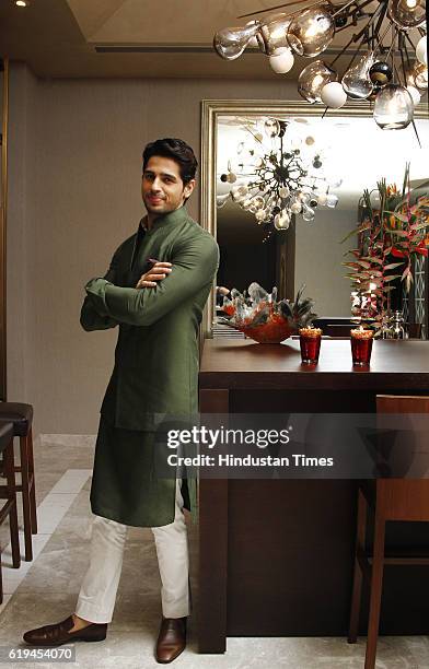 Bollywood actor Sidharth Malhotra posing for a profile shoot on the occasion of Diwali festival at Hotel Hyatt Regency on October 27, 2016 in New...