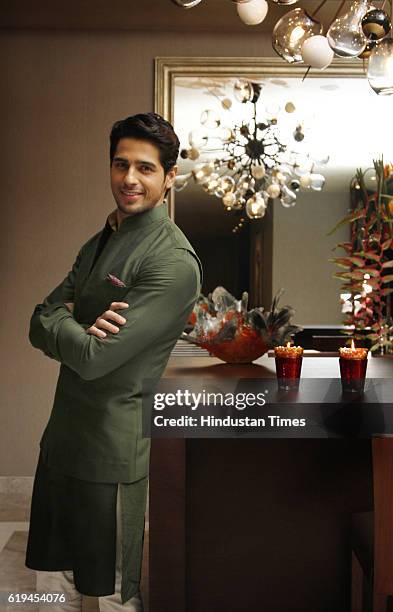 Bollywood actor Sidharth Malhotra posing for a profile shoot on the occasion of Diwali festival at Hotel Hyatt Regency on October 27, 2016 in New...