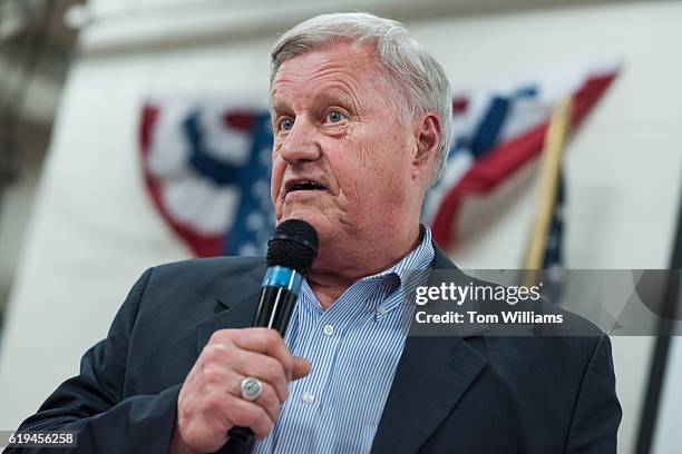 Rep. Collin Peterson, D-Minn., speaks during a fish fry and fundraiser for Rep. Rick Nolan, D-Minn., at the Northland Arboretum in Baxter, MN,...