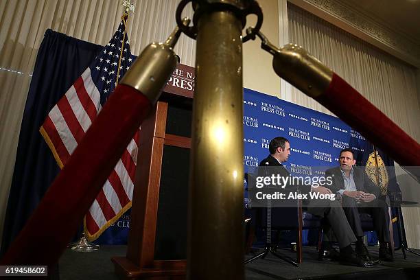 Entrepreneur Peter Thiel participates in a discussion with National Press Club president and Washington correspondent for the Salt Lake Tribune...