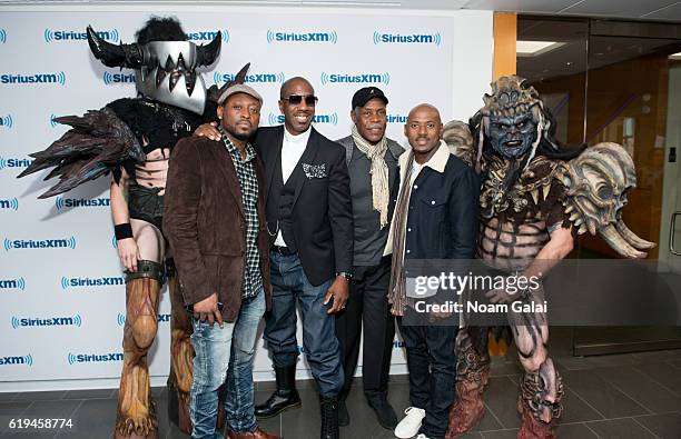 Actors Omar Epps, J. B. Smoove, Danny Glover and Romany Malco pose with Mike Derks aka Balsac the Jaws of Death and Brent Purgason aka Pustulus...