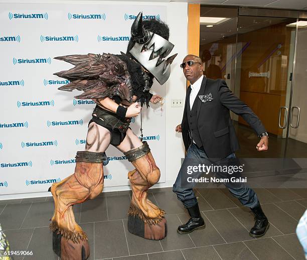 Musician Mike Derks aka Balsac the Jaws of Death of GWAR and actor J. B. Smoove visit the SiriusXM Studio on October 31, 2016 in New York City.