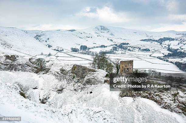 peveril castle and mam tor, peak district national park - peak district national park stock pictures, royalty-free photos & images