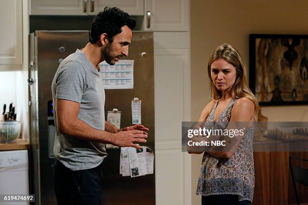 The Thrushes: #53" Episode 406 -- Pictured: Amir Arison as Aram Mojtabai, Annie Heise as Elise --