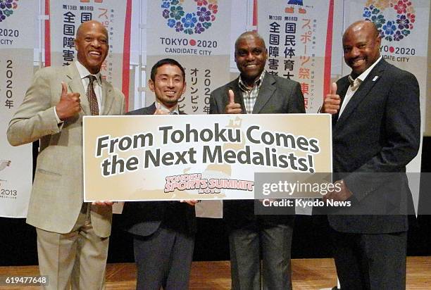 Japan - U.S. Athletics legends -- former triple jump world-record holder Willie Banks , nine-time Olympic gold medal winner Carl Lewis and current...