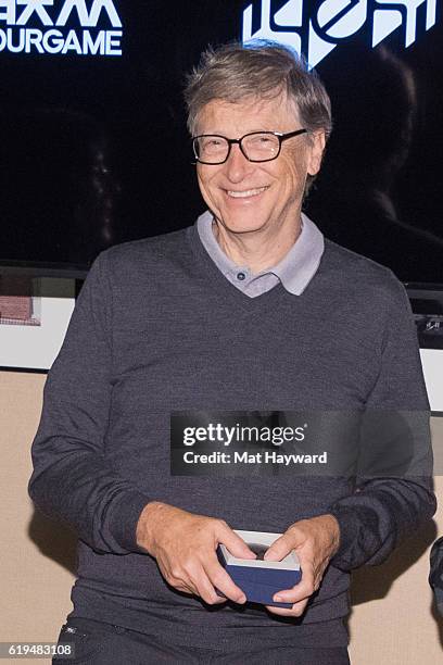 Bill Gates arrives to participate in the first live Yeh Online Bridge World Cup at Silver Cloud Hotel on October 31, 2016 in Seattle, Washington.