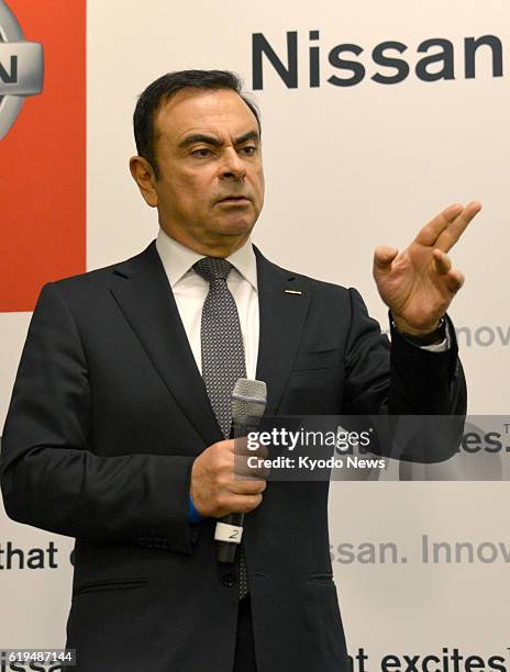 United States - Nissan Motor Co. CEO Carlos Ghosn holds a press conference at the annual New York International Auto Show that opened March 27, 2013.