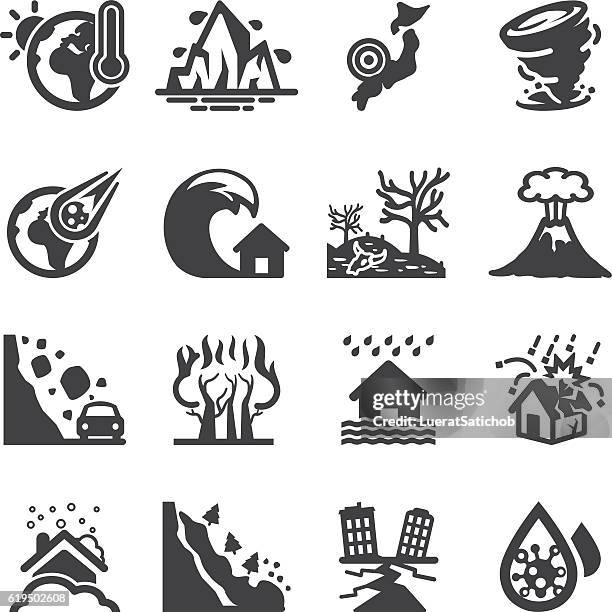 stockillustraties, clipart, cartoons en iconen met disaster accidents silhouette icons | eps10 - bosbrand