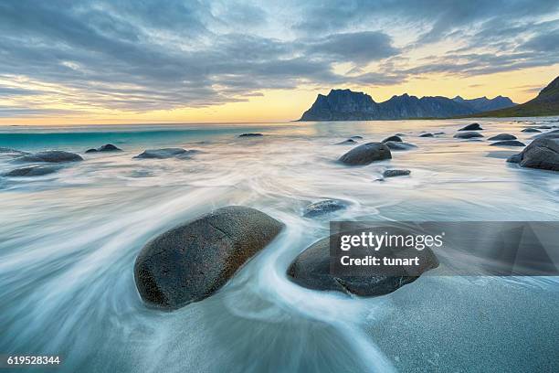 uttakleiv beach, lofoten, norway - blurred and beautiful bildbanksfoton och bilder