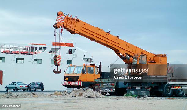 europe, greece, view of mobile crane - mobile crane stock pictures, royalty-free photos & images