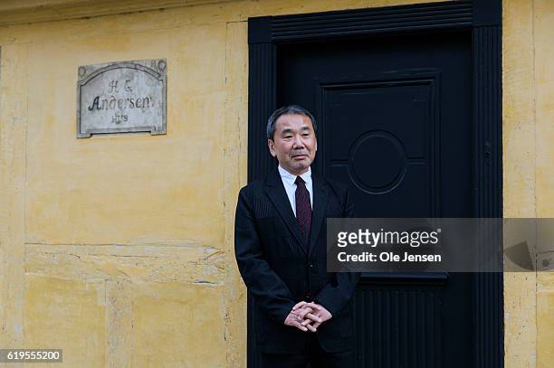 Japanese author Haruki Murakami outside the house of Danish author Hans Christian Anderson prior to Murakami's receival of the prestigious Hans...